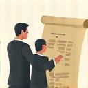 Ícono de dos personas revisando un documento juntas.
