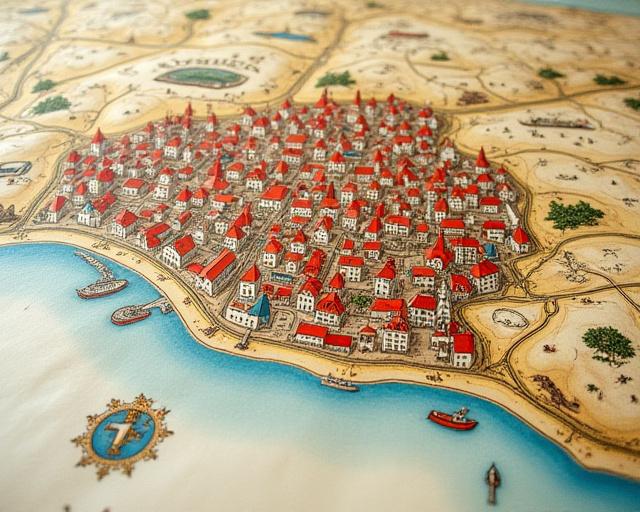 Detalle de una sección restaurada del Mapa de Uppsala, mostrando colores y detalles nítidos.